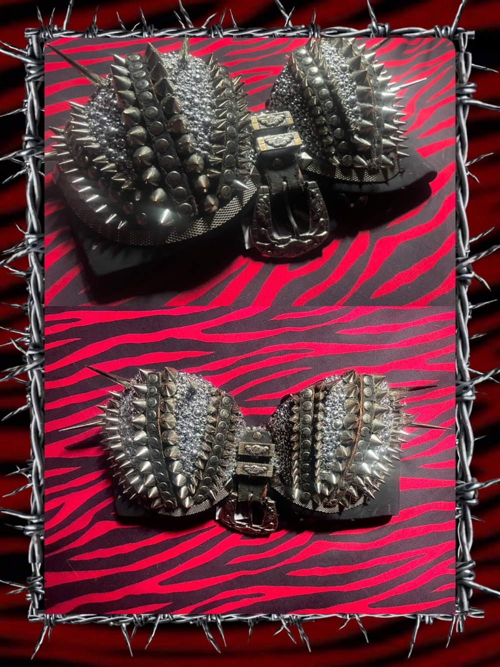 Custom Studded Spiked Rhinestone Bra Top - Silver Black